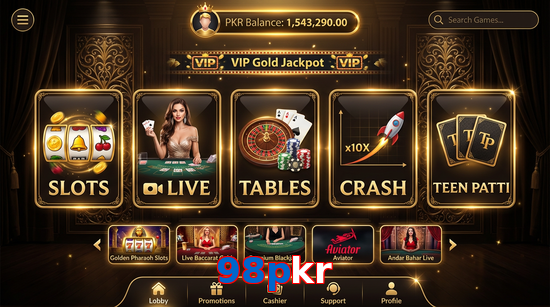 Main screen of 98Pkr casino page for PK players